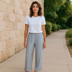 American Eagle Outfitters Blue and White Striped Wide Leg Pants